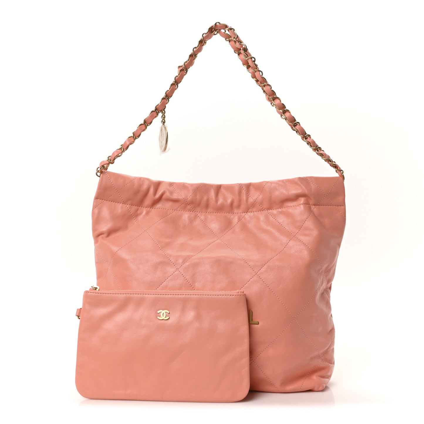 Shiny Calfskin Quilted Chanel 22 Light Orange