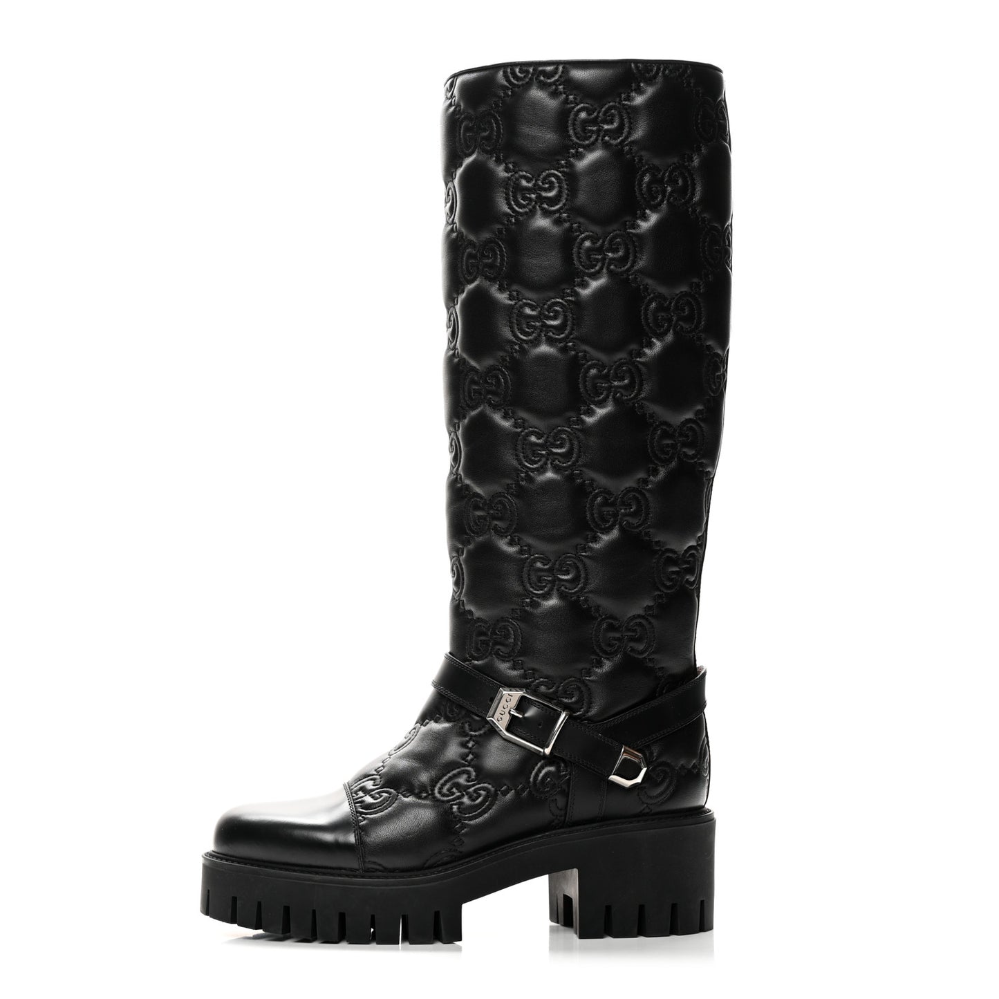 Cordovan Lux Nappa GG Matelasse 60mm Knee High Boots 39.5 Black