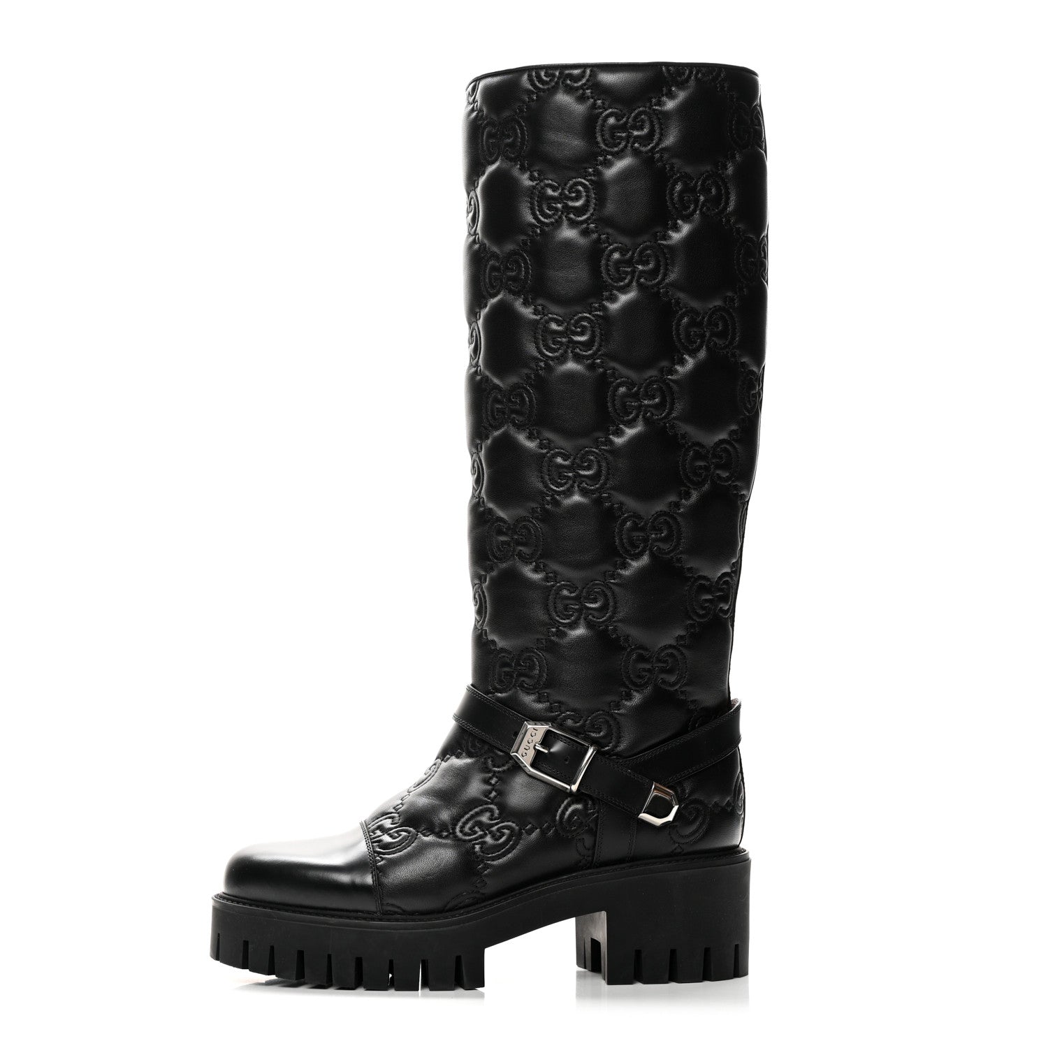 Gucci Cordovan Lux Nappa GG Matelasse 60mm Knee High Boots 39.5 Black 1 of 9