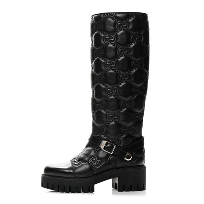 Gucci Cordovan Lux Nappa GG Matelasse 60mm Knee High Boots 39.5 Black 1 of 9