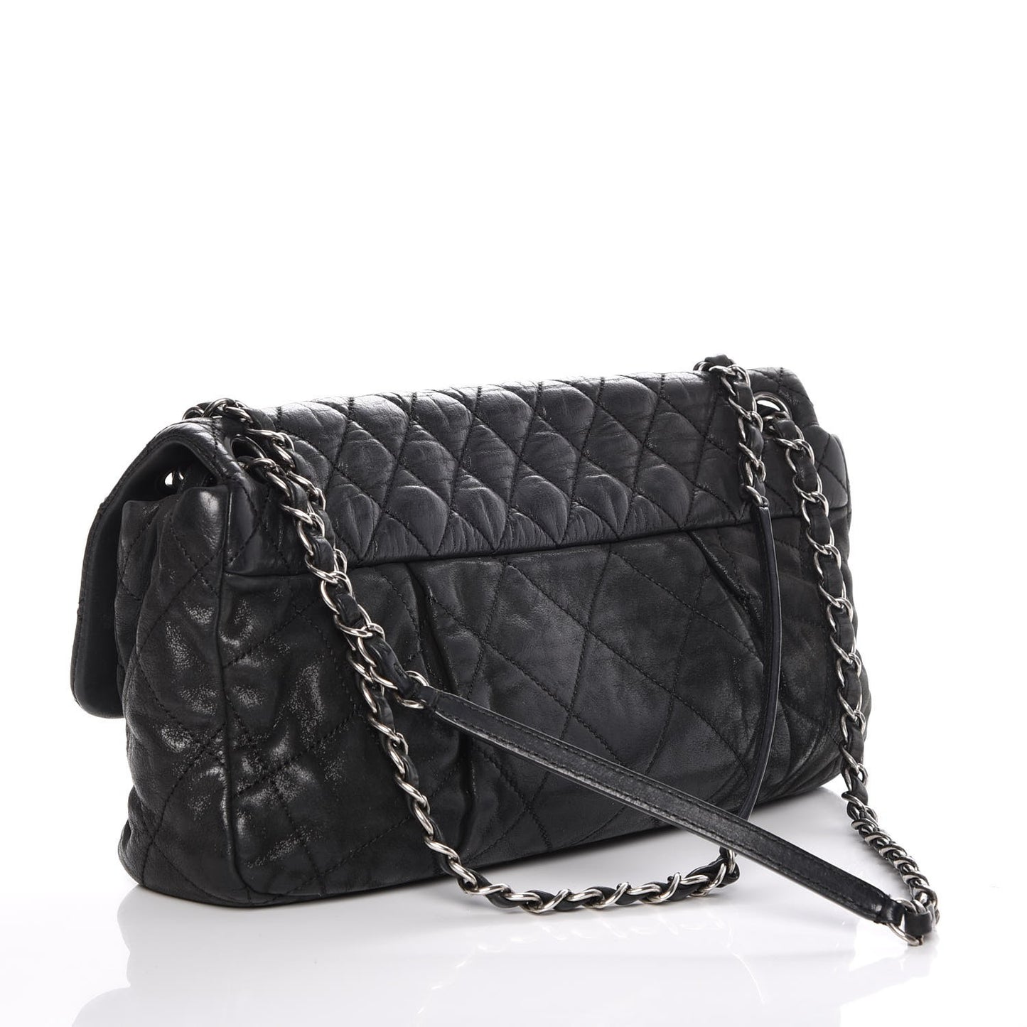 Iridescent Calfskin Large Chic Quilt Flap Black