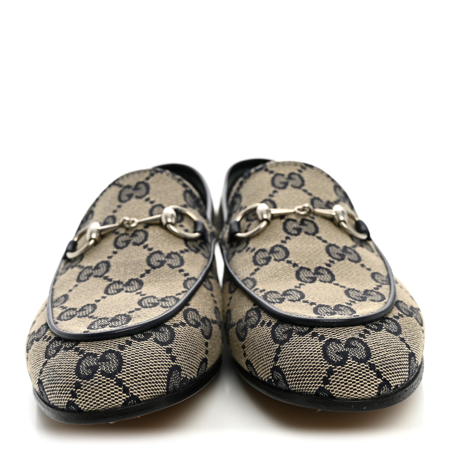 Gucci Monogram Malaga Kid Horsebit Womens Jordaan Loafers 36 Beige Blue 36 Beige Blue 2 of 9