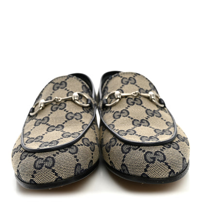 Gucci Monogram Malaga Kid Horsebit Womens Jordaan Loafers 36 Beige Blue 36 Beige Blue 2 of 9