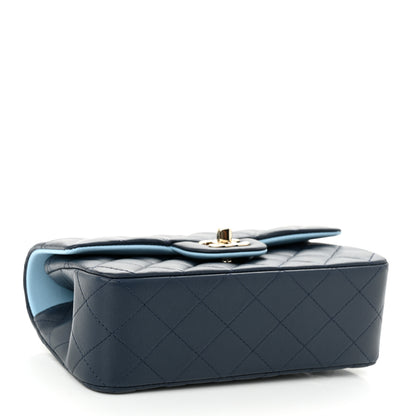 Chanel Lambskin Quilted Bi-Color Mini Top Handle Rectangular Flap Navy Blue Light Blue 4 of 11