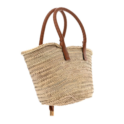 Chloe Raffia Small Grain Calfskin Medium Marcie Basket Tan 3 of 11