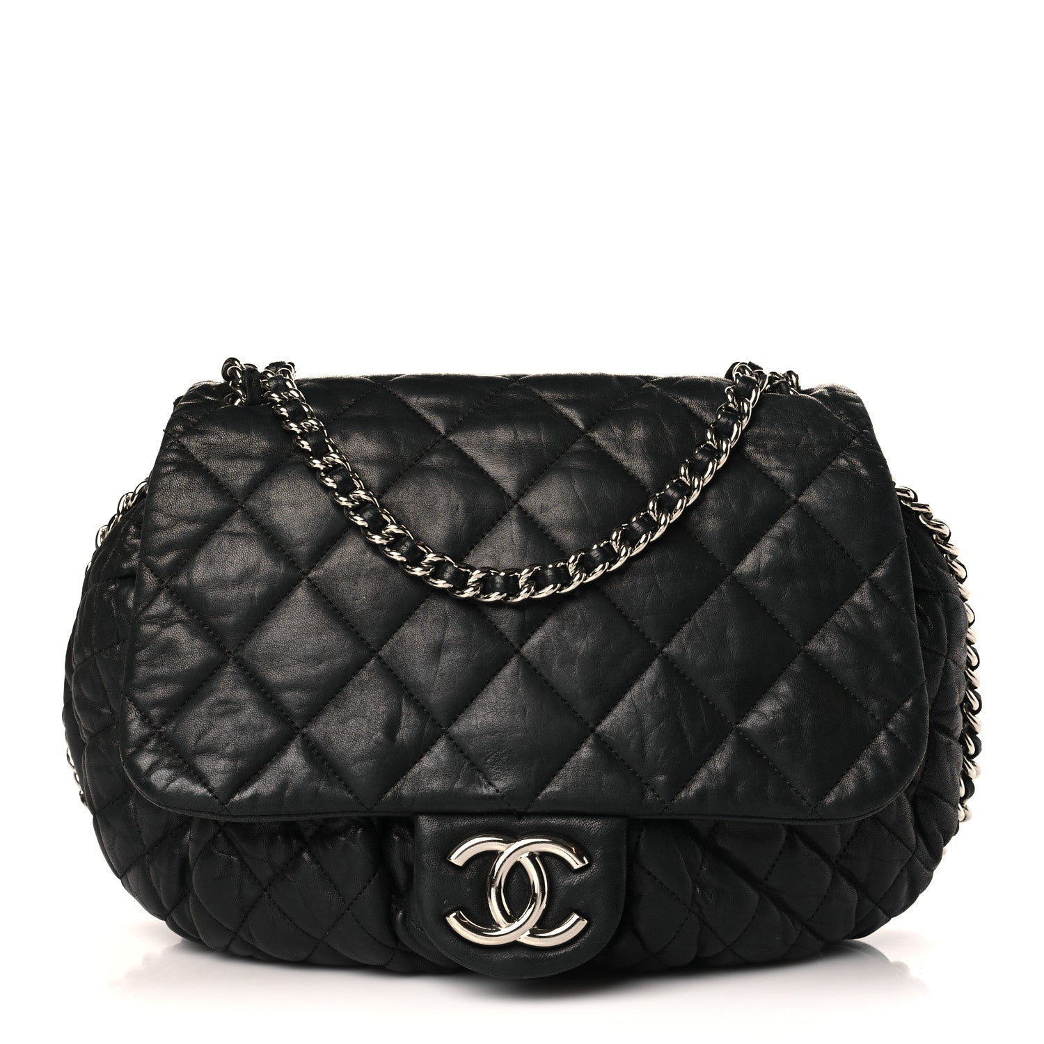 Chanel Washed Lambskin Quilted Large Chain Around Messenger Black 1 of 9