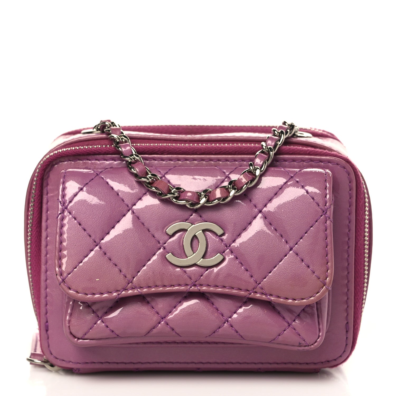 Chanel Patent Quilted Small Pocket Box Camera Case Purple 1 of 13