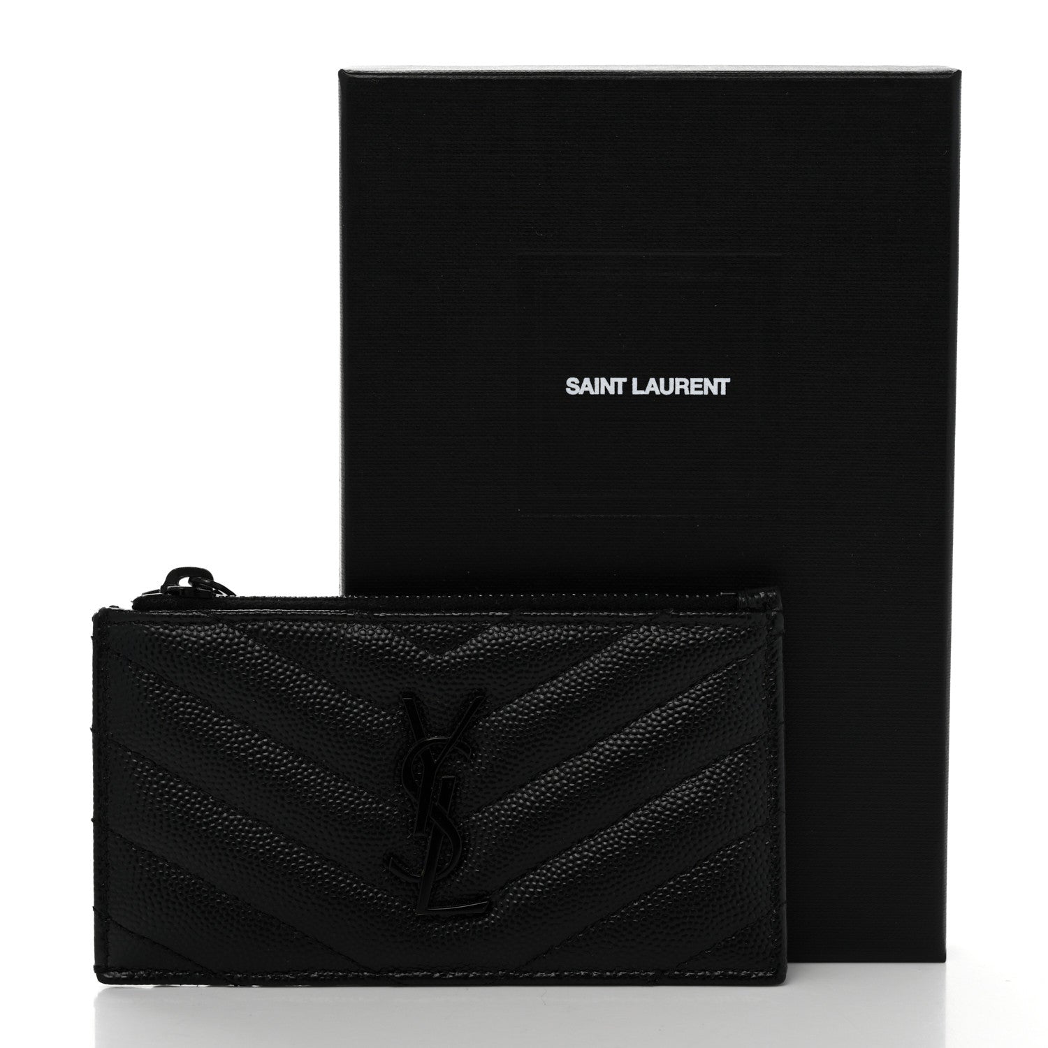 Saint Laurent Monogram Grain de Poudre 5 Fragments Zip Pouch Card Holder Black 8 of 8