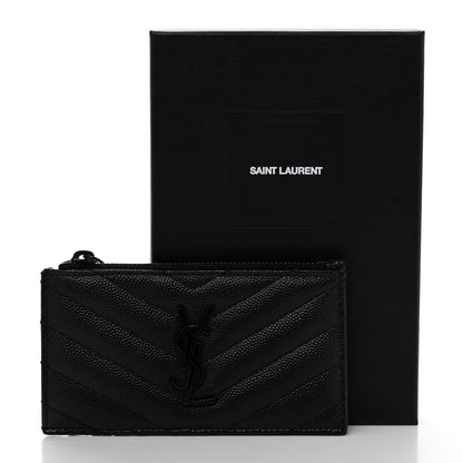 Saint Laurent Monogram Grain de Poudre 5 Fragments Zip Pouch Card Holder Black 8 of 8