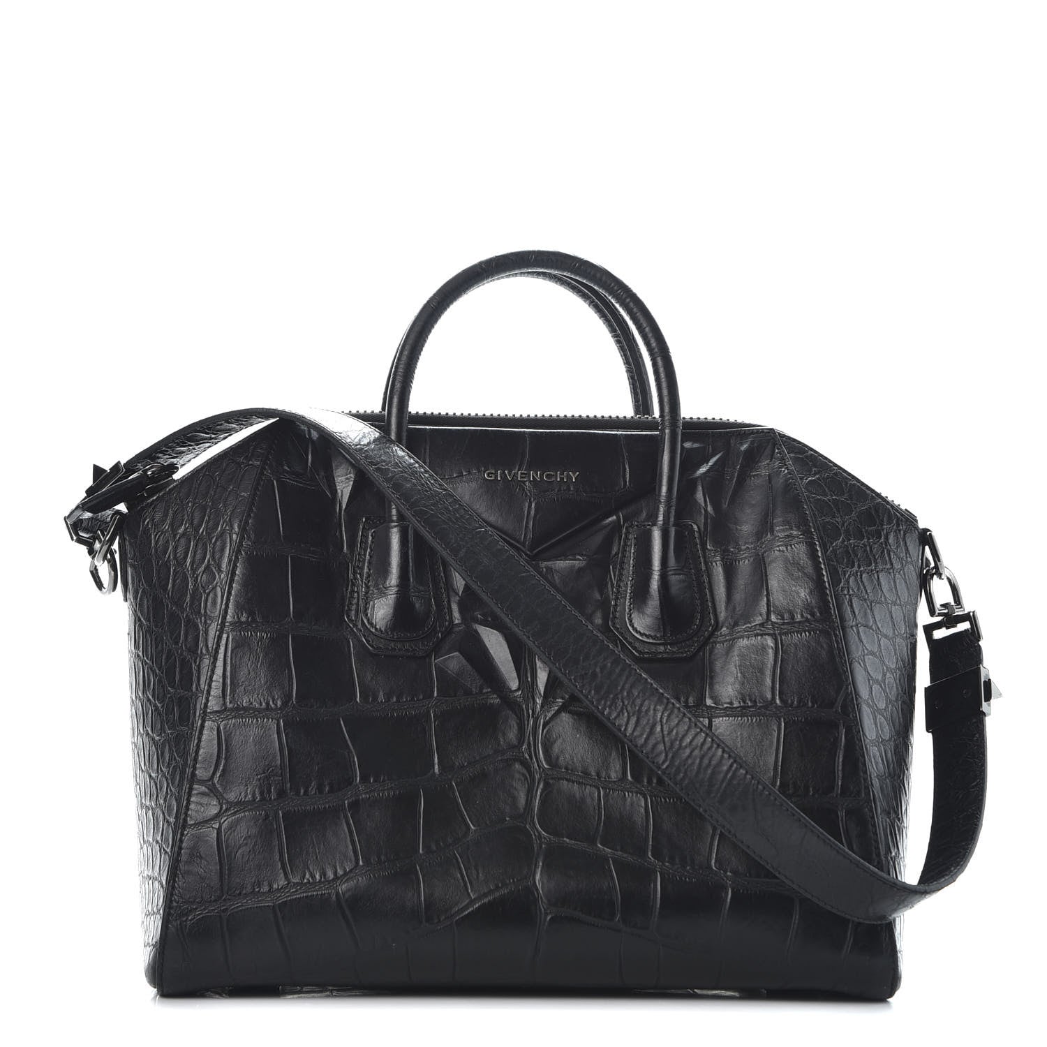 Givenchy Calfskin Crocodile Embossed Medium Antigona Black 1 of 9
