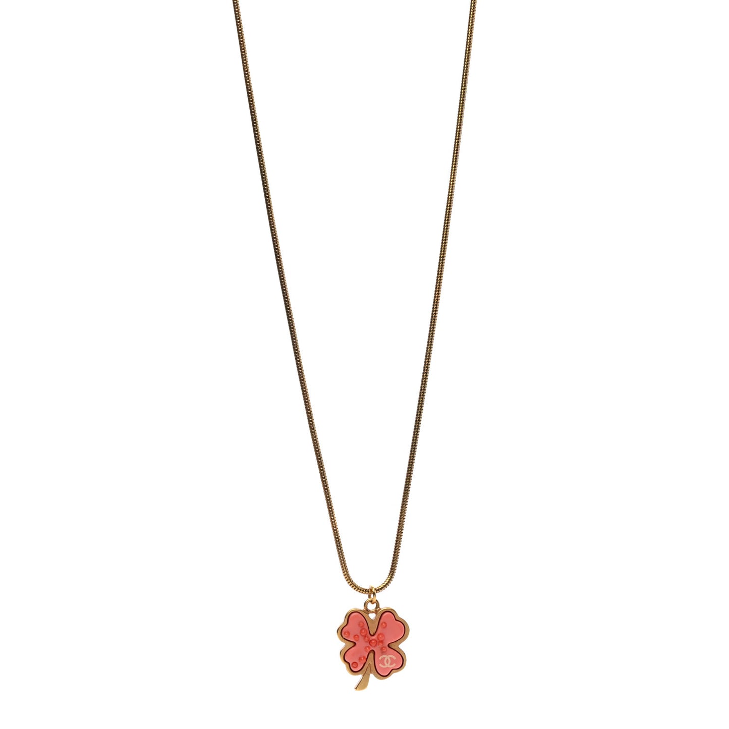 Four Leaf Clover Pendant Necklace Orange Gold