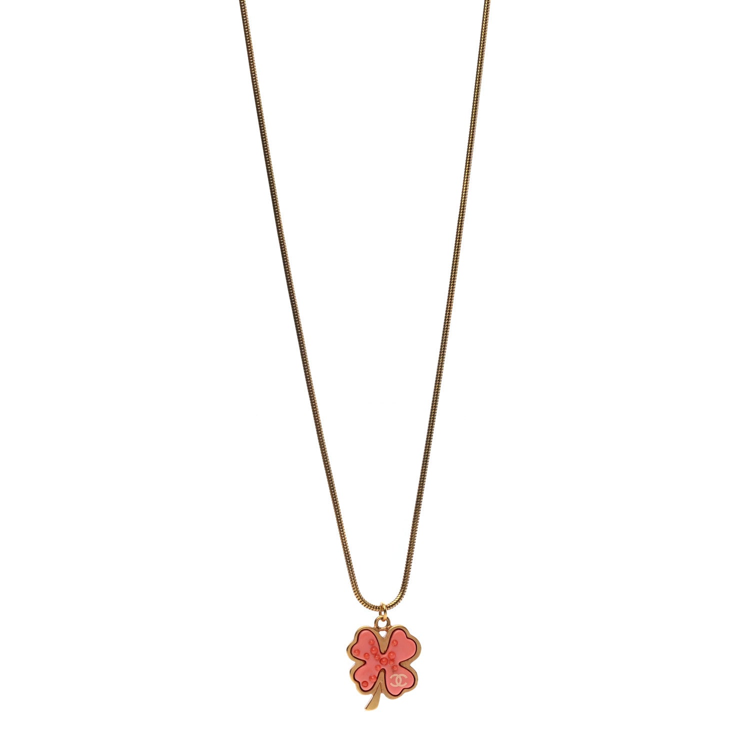 Chanel Four Leaf Clover Pendant Necklace Orange Gold 1 of 4
