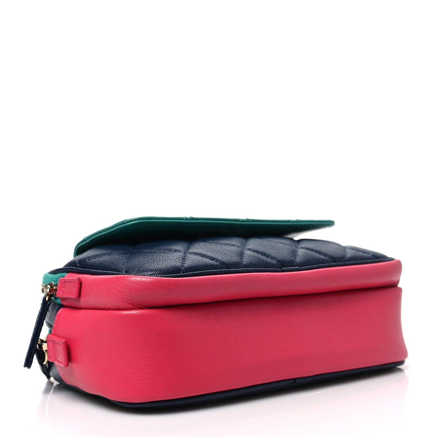 Chanel Goatskin Quilted Tri-Color In & Out Waist Bag Navy Turquoise Pink 4 of 8