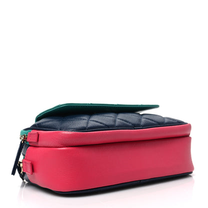 Chanel Goatskin Quilted Tri-Color In & Out Waist Bag Navy Turquoise Pink 4 of 8