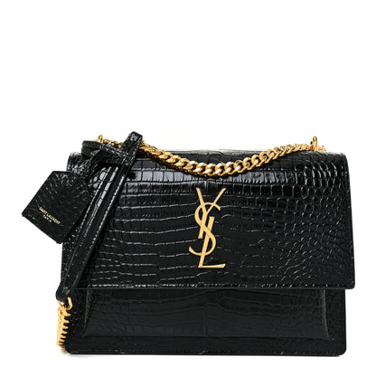 Saint Laurent Calfskin Crocodile Embossed Medium Monogram Sunset Black 1 of 14