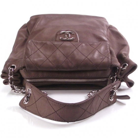 Lambskin Quilted Shoulder Bag Brown