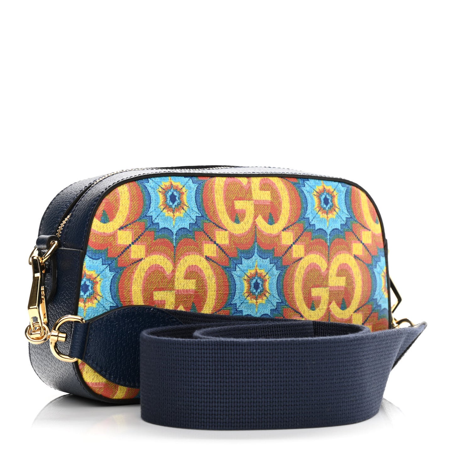 GG Supreme Kaleidoscope Calfskin Script Logo Gucci 100 Camera Bag Blue Orange Multicolor Blue Agata