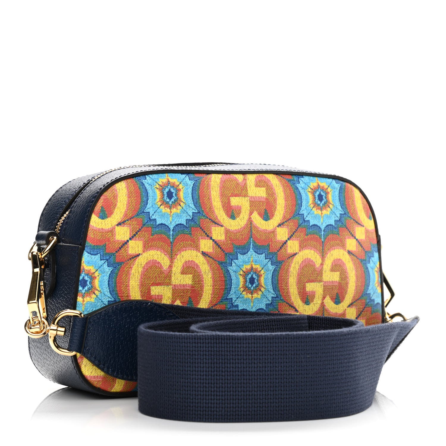Gucci GG Supreme Kaleidoscope Calfskin Script Logo Gucci 100 Camera Bag Blue Orange Multicolor Blue Agata 3 of 10