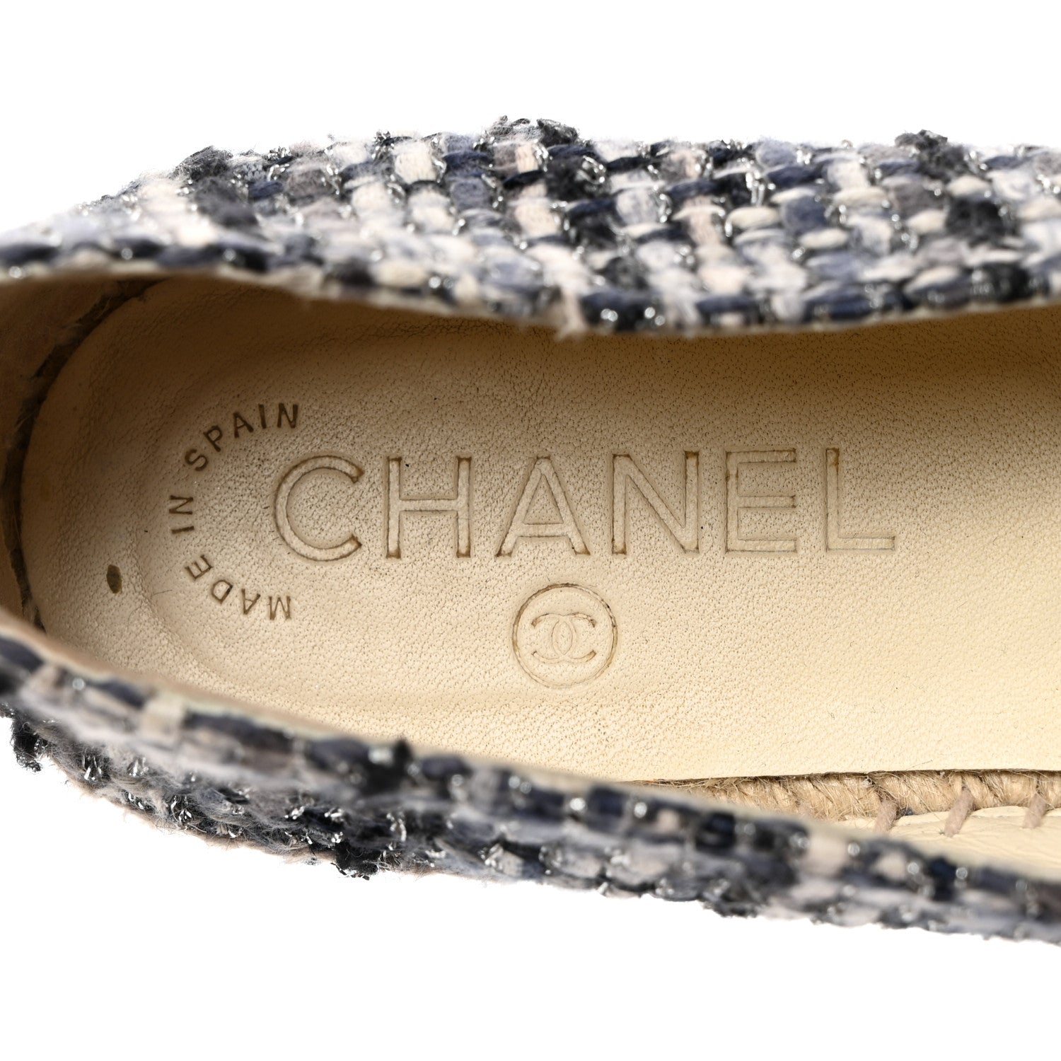 Chanel Metallic Tweed Lambskin CC Espadrilles 37 Blue Black Silver 3 of 9