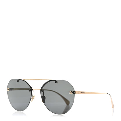 Chanel Titanium CC Pilot Aviator Sunglasses 4272-T Black Gold 1 of 8
