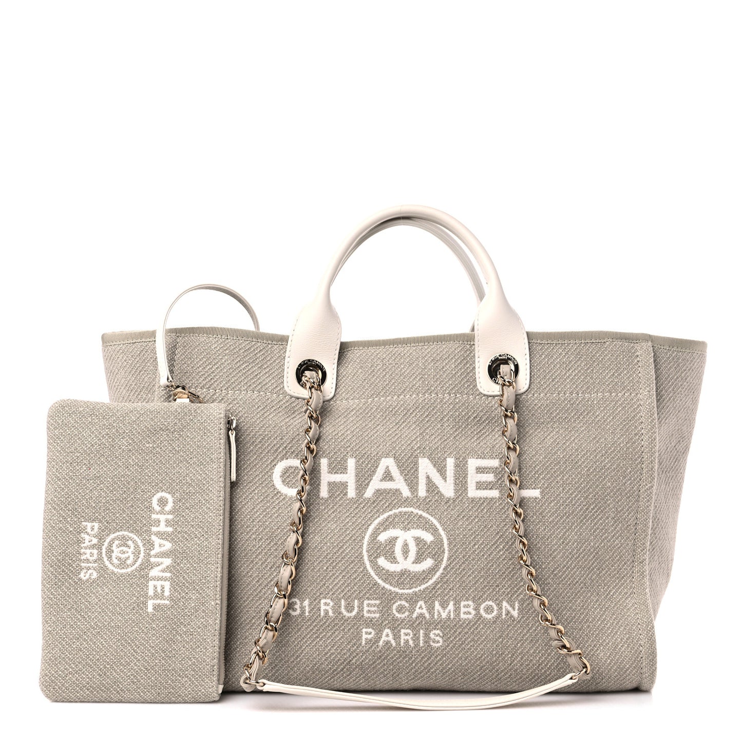 Mixed Fibers Calfskin Medium Deauville Tote Beige