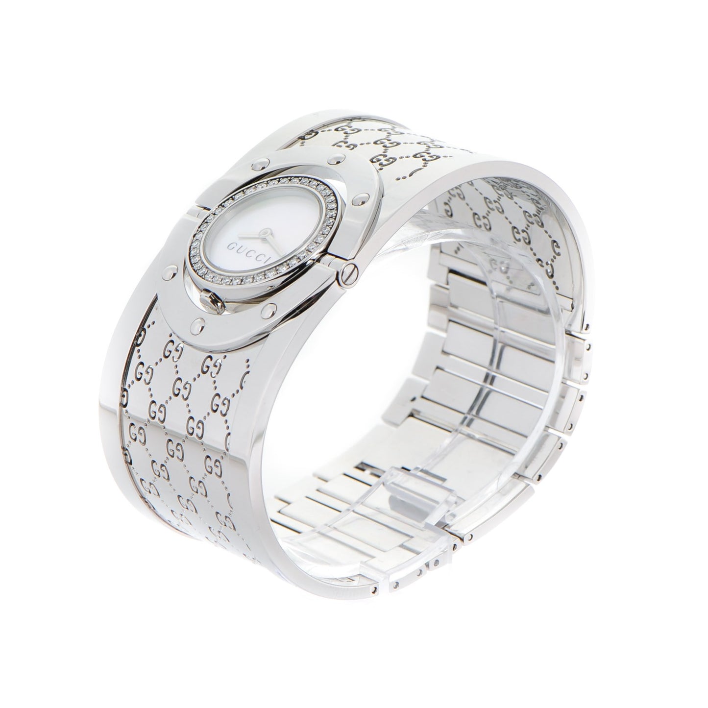Stainless Steel Diamond Bezel Mother of Pearl 33mm Twirl Quartz Watch