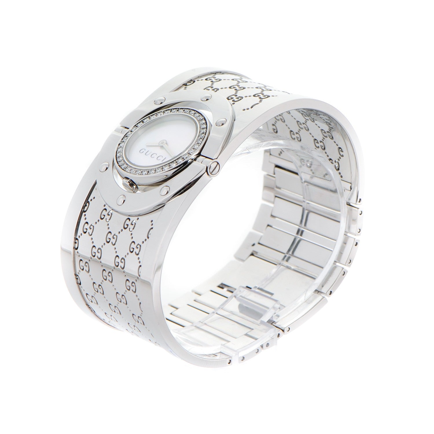 Gucci Stainless Steel Diamond Bezel Mother of Pearl 33mm Twirl Quartz Watch 3 of 11