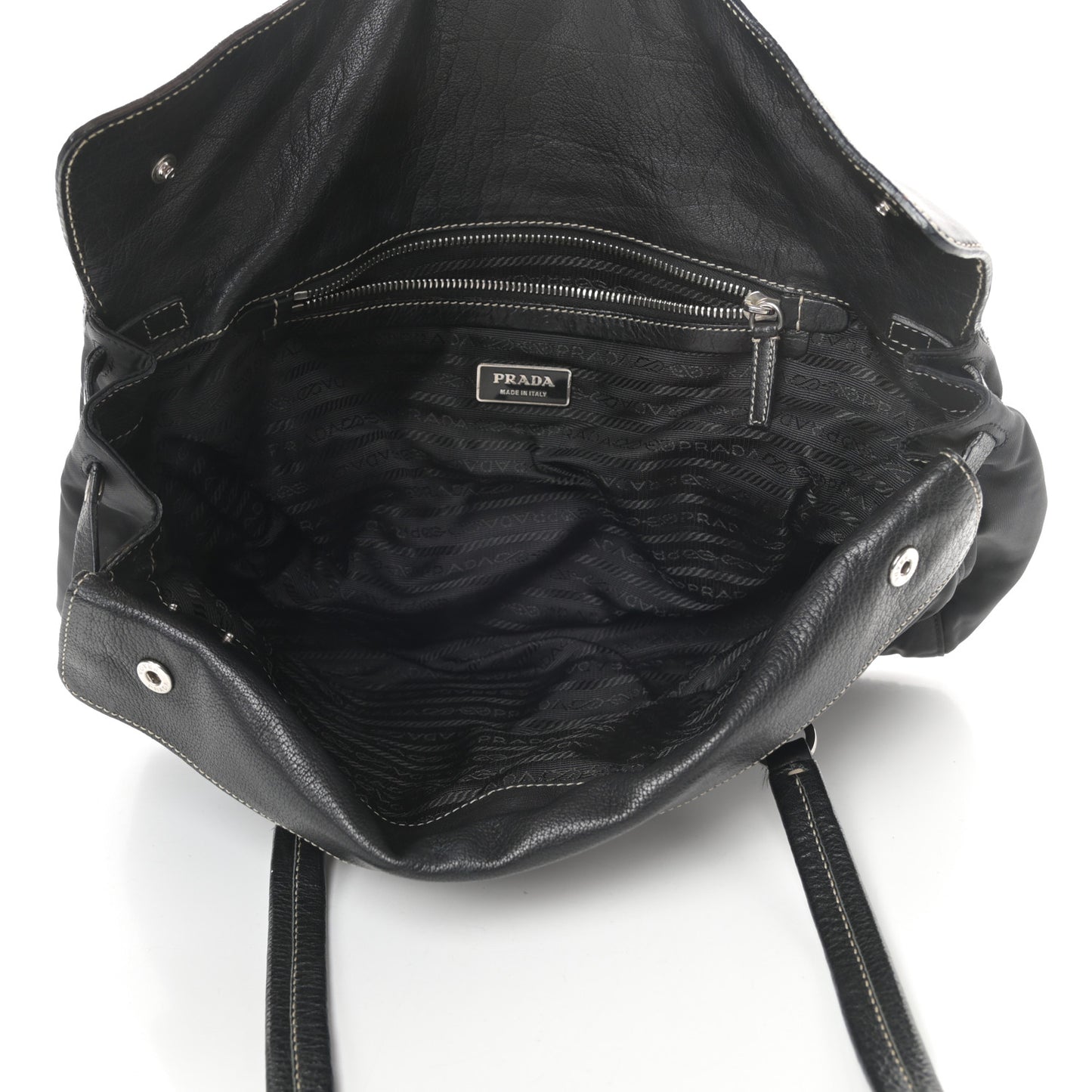 Tessuto Nylon Vitello Foldover Pushlock Satchel Black