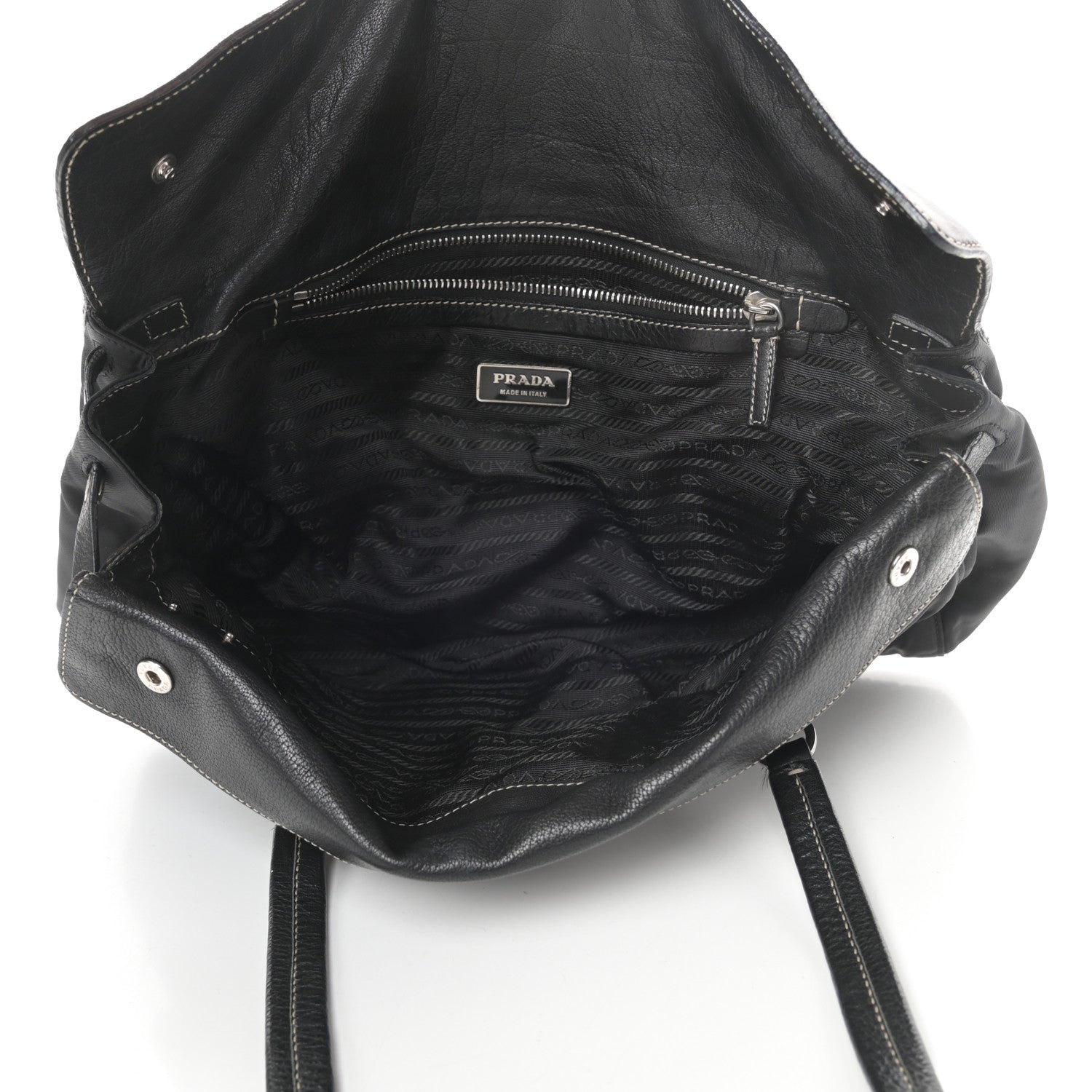 Prada Tessuto Nylon Vitello Foldover Pushlock Satchel Black 5 of 13