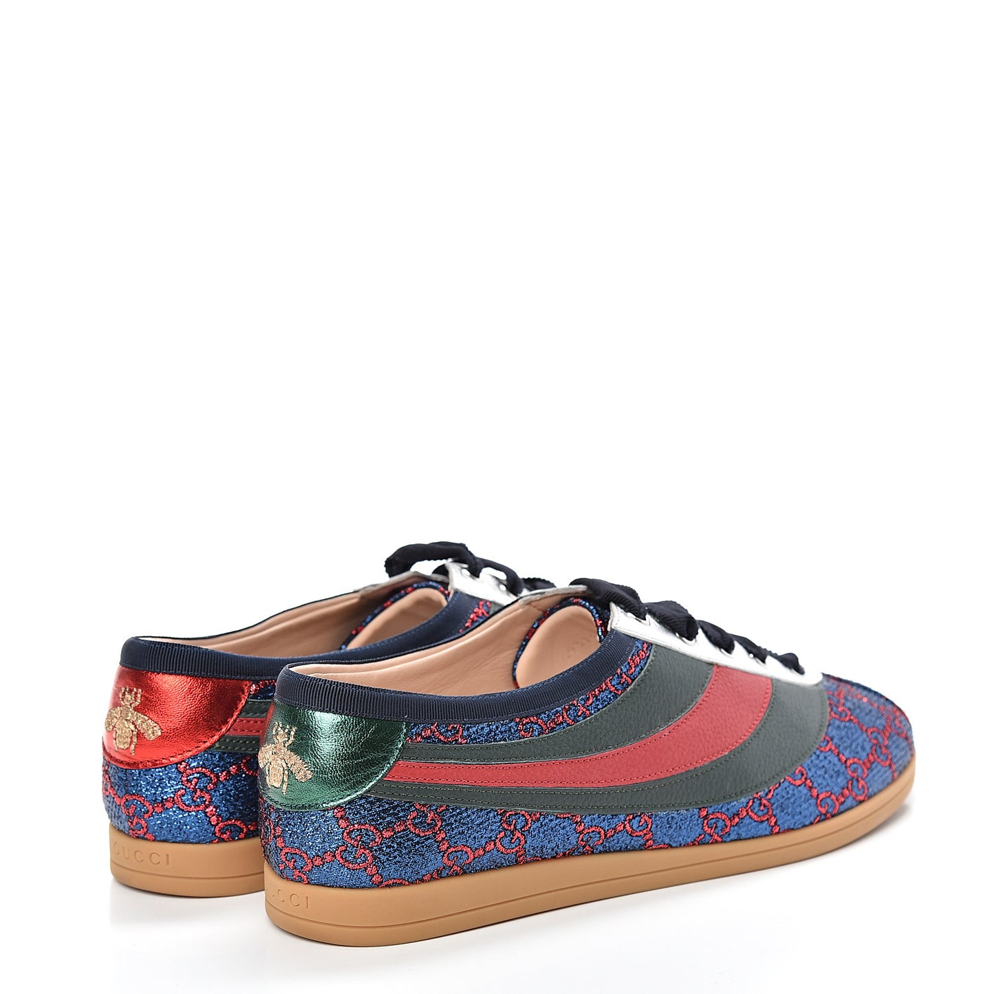 Lurex Calfskin Web GG Monogram Womens Falacer Sneakers 41 Iridescent Blue Iridescent Red Silver