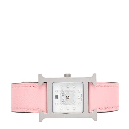 Hermes Stainless Steel Swift Diamond Mother of Pearl 21mm Heure H Hour Quartz Watch Rose Sakura 2 of 5