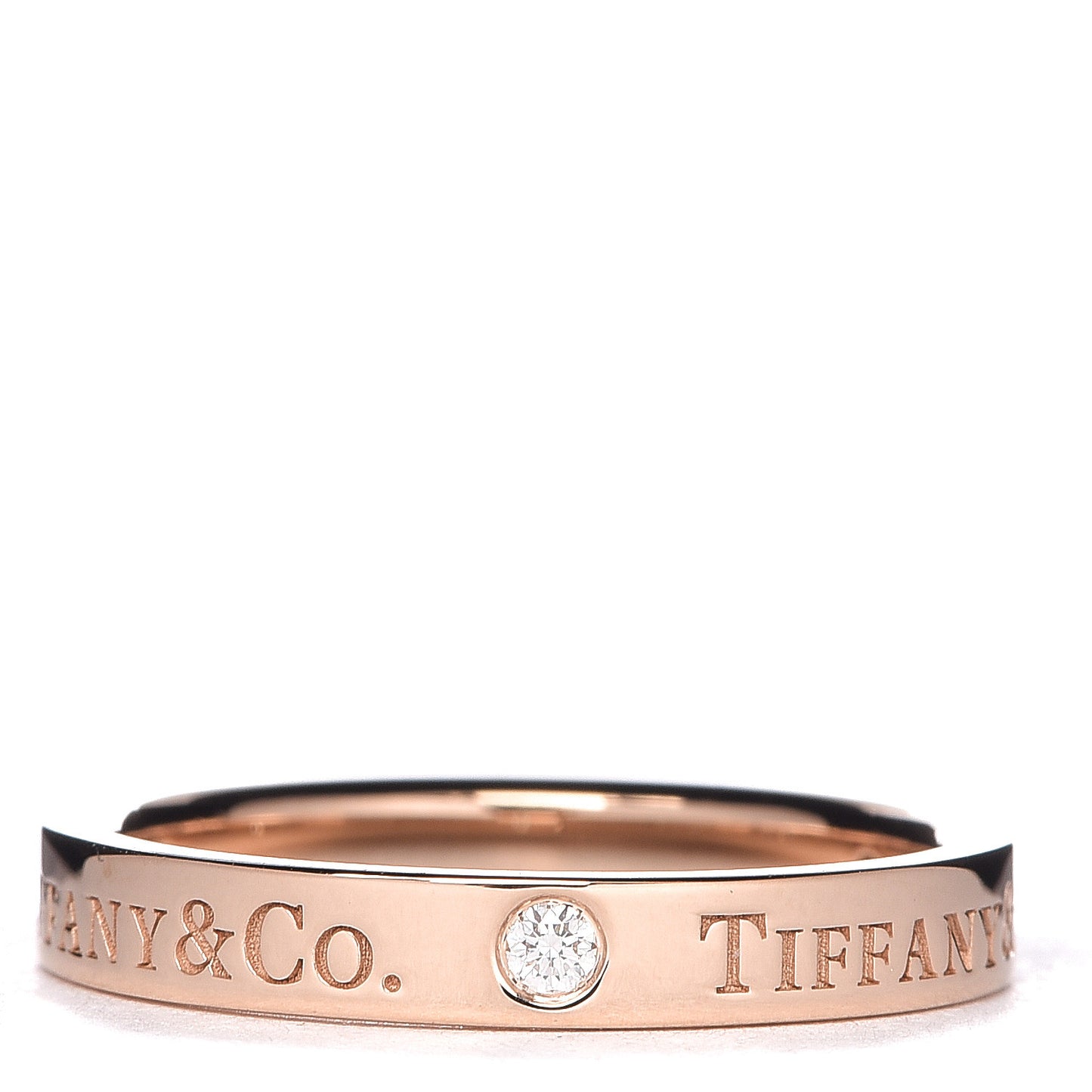 18K Rose Gold Diamond 3mm Logo Band Ring 53 6.25