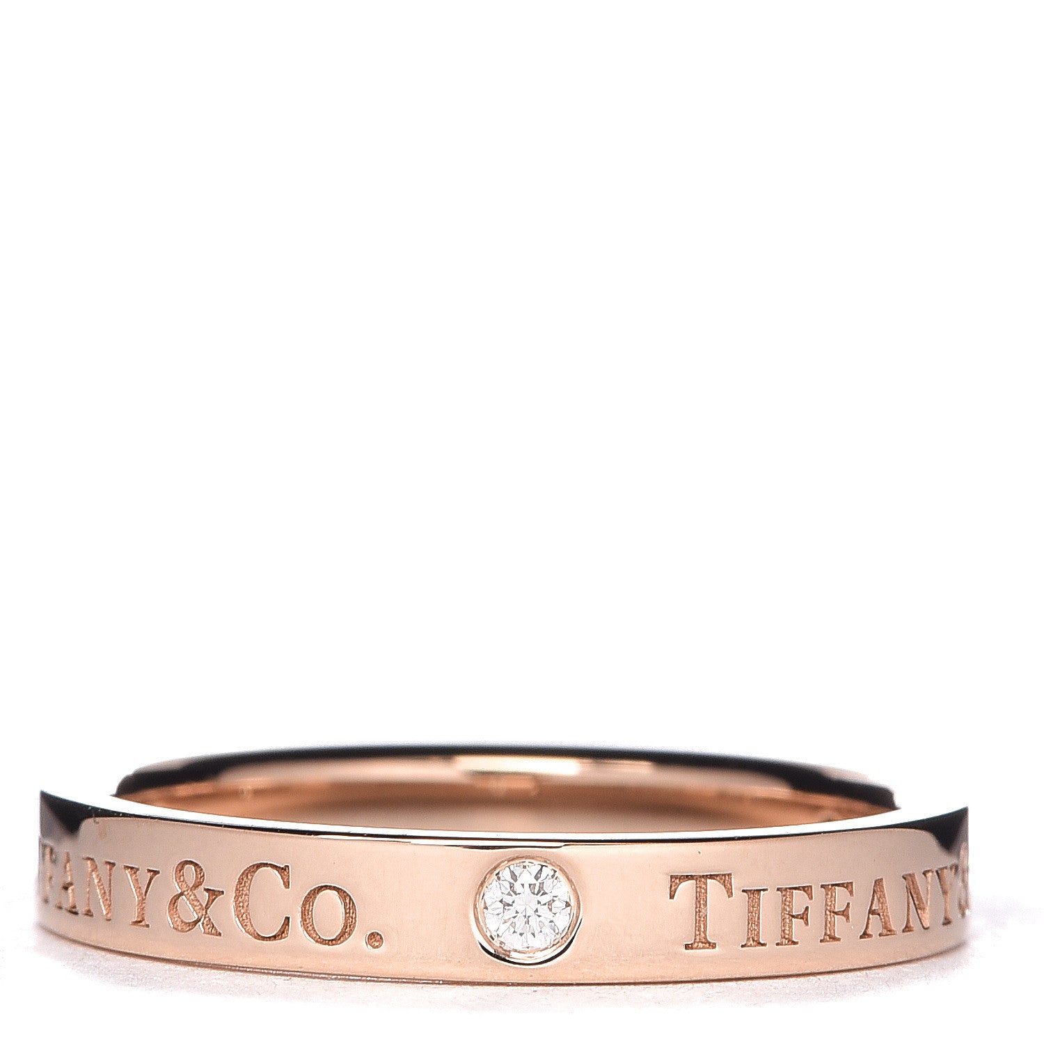 Tiffany 18K Rose Gold Diamond 3mm Logo Band Ring 53 6.25 1 of 4