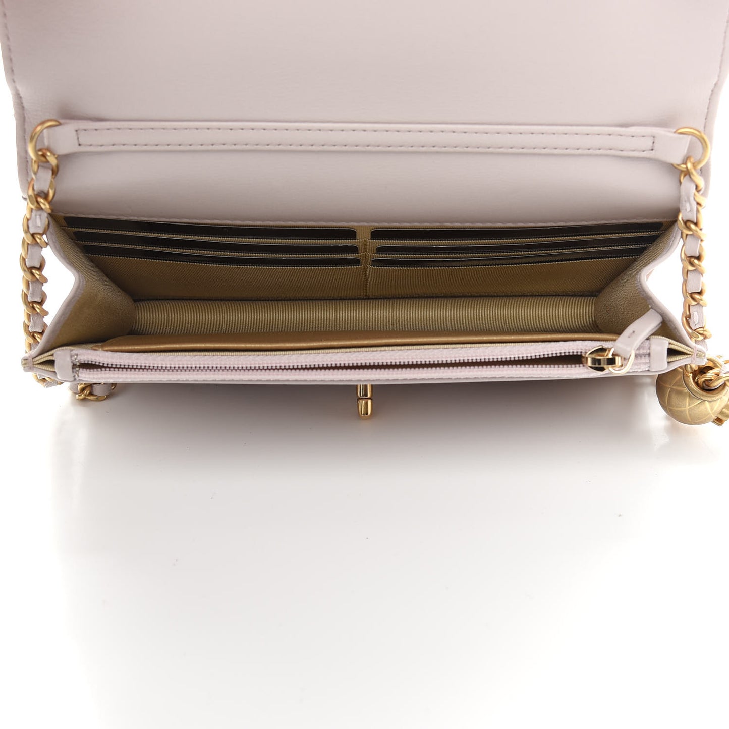 Lambskin Quilted Pearl Crush Wallet on Chain WOC Beige