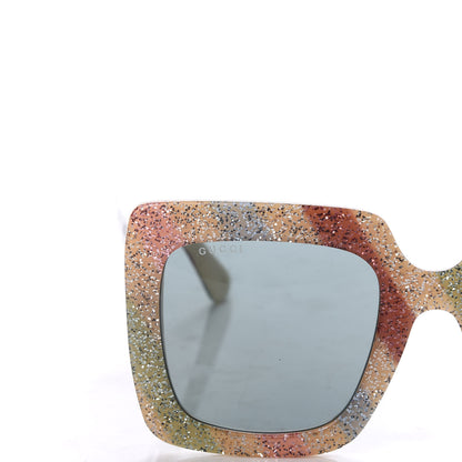 Gucci Square Frame Stripe Glitter GG0328S Sunglasses Ivory Multicolor 7 of 8