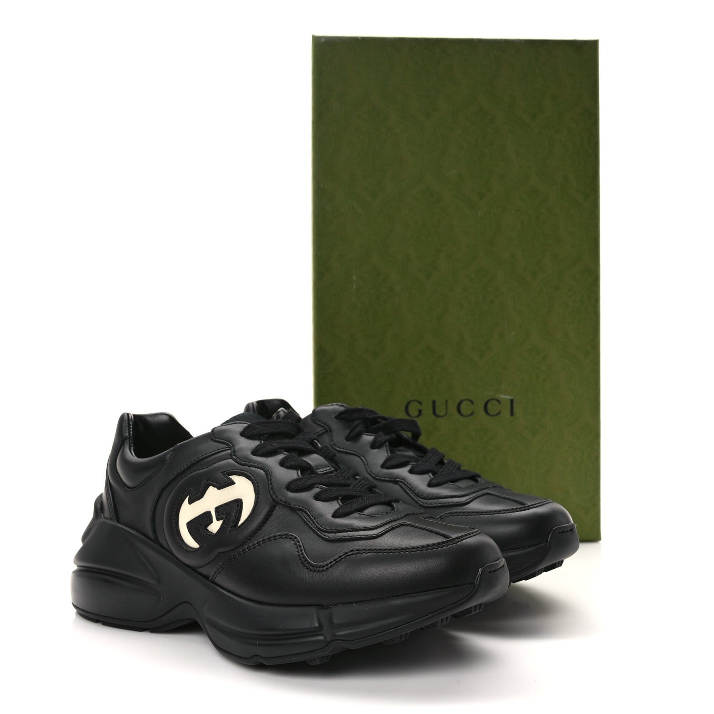 Dali Soft Calfskin Cut Out Interlocking G Womens Rhyton Sneakers 37.5 Black Ivoire