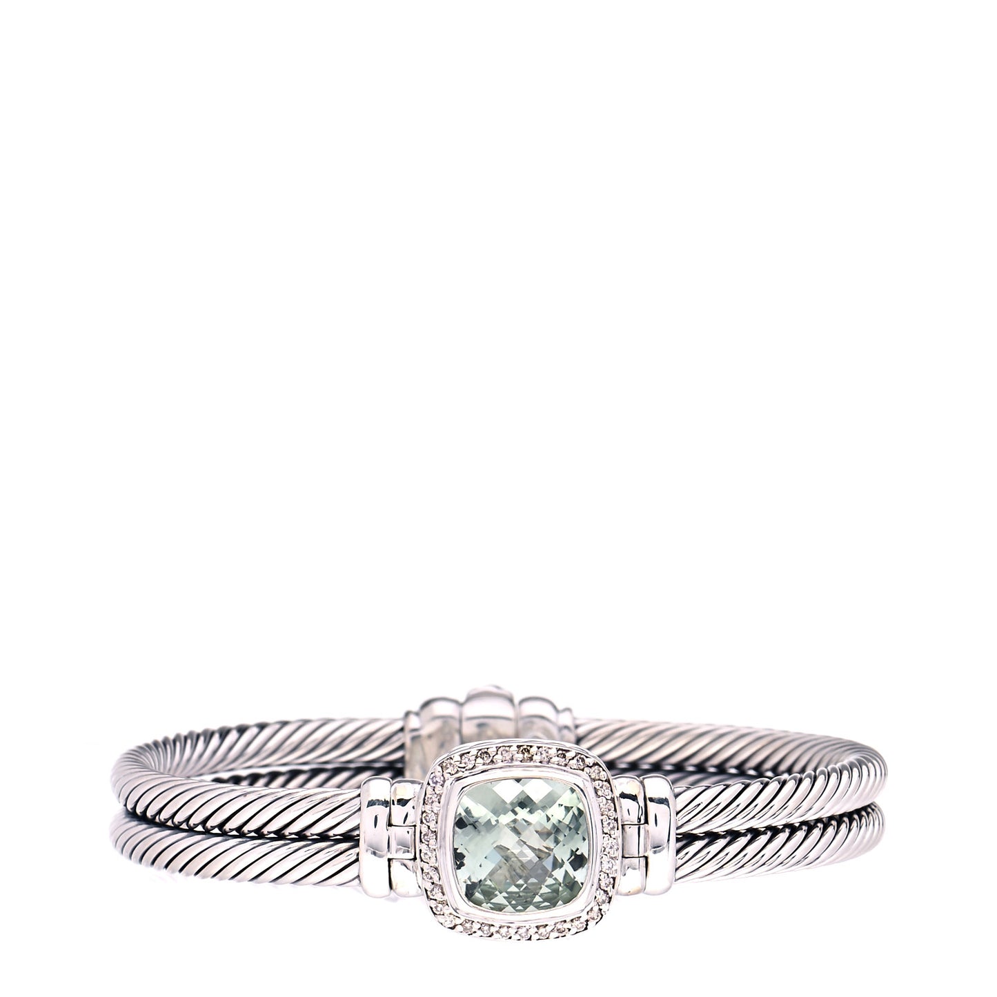 Sterling Silver Diamond Prasiolite 10mm Albion Cable Bracelet