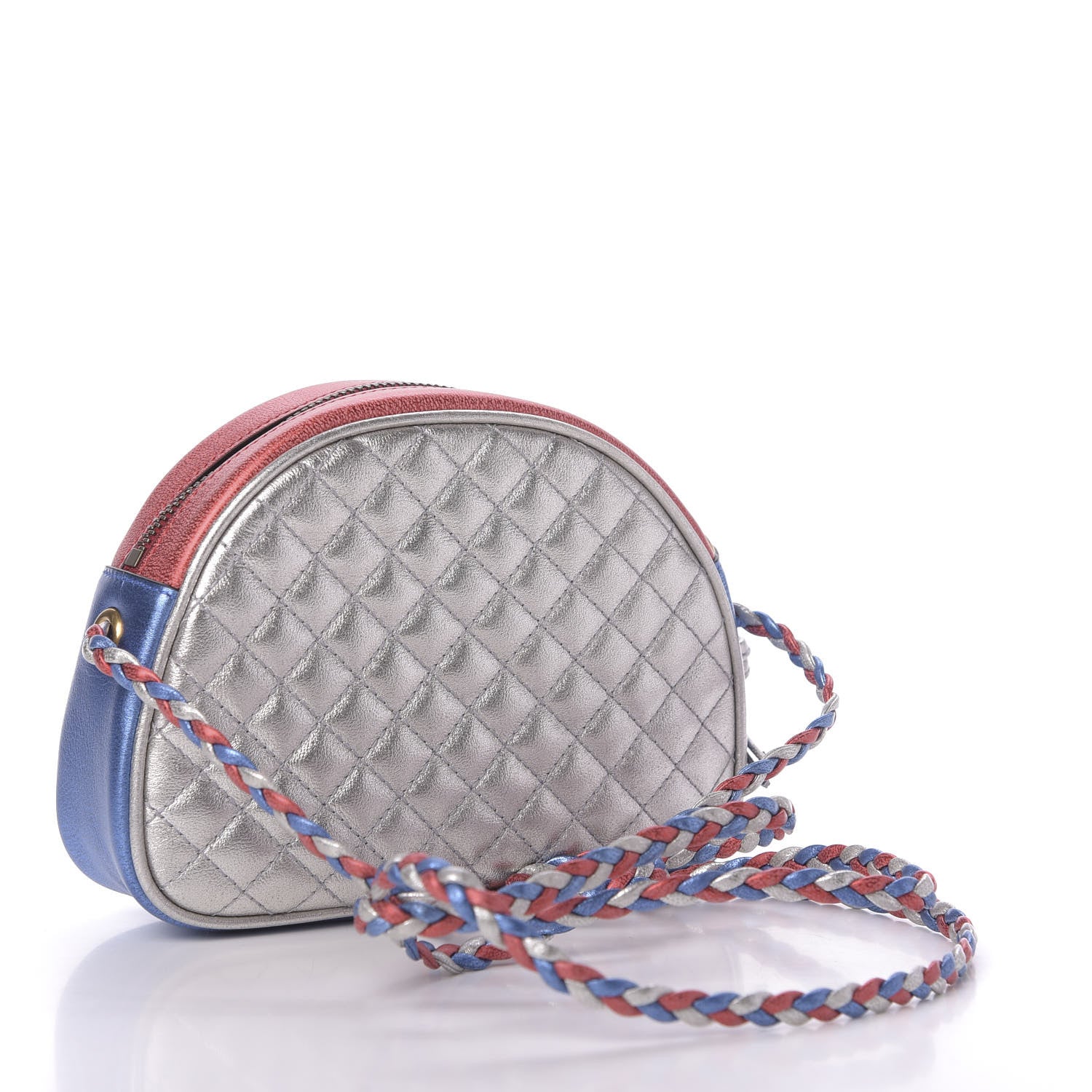 Gucci Laminated Nappa Trapuntata Mini Zumi Dome Shoulder Bag Rosso Marine Argento 3 of 10