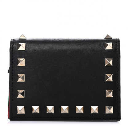 Valentino Garavani Calfskin Rockstud French Flap Wallet Black 1 of 7