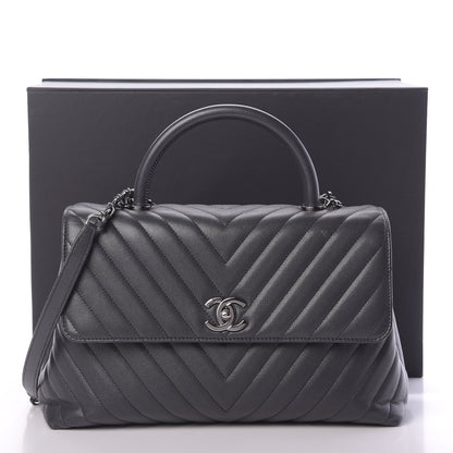 Chanel Caviar Chevron Quilted Medium Coco Handle Flap Dark Grey 13 of 13