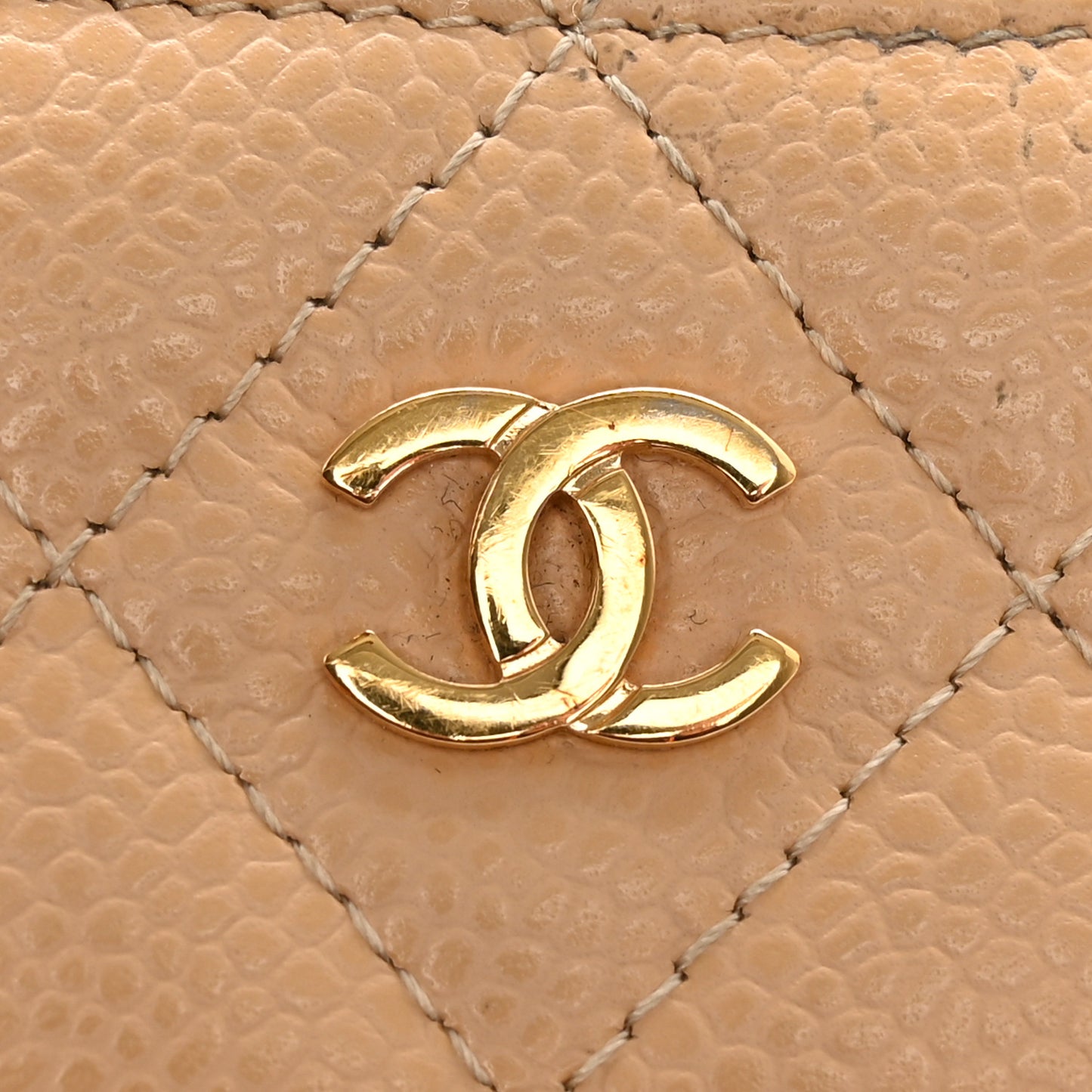 Caviar Quilted Card Holder Beige