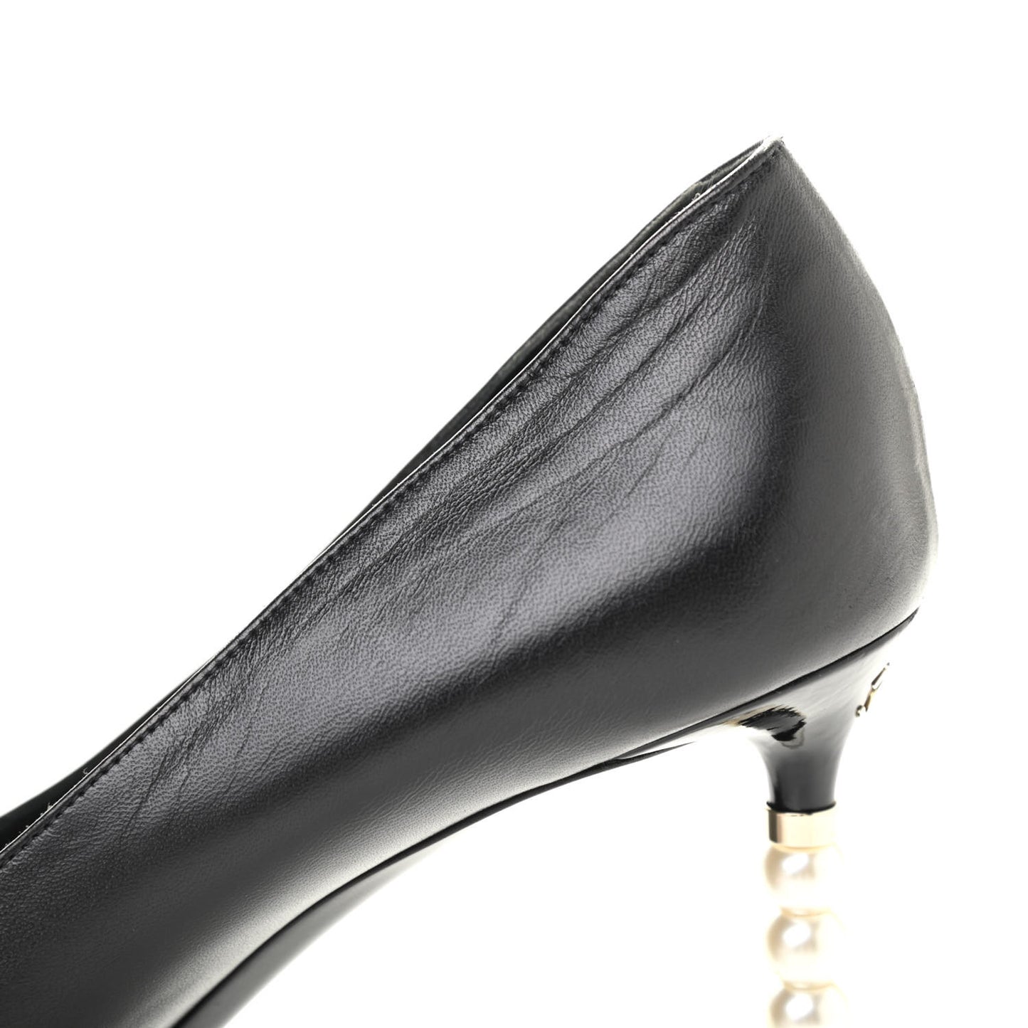 Patent Lambskin Cap Toe Pearl Pumps 39.5 Black