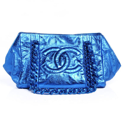 Chanel Leather Modern Chain Tote Metallic Blue 1 of 7