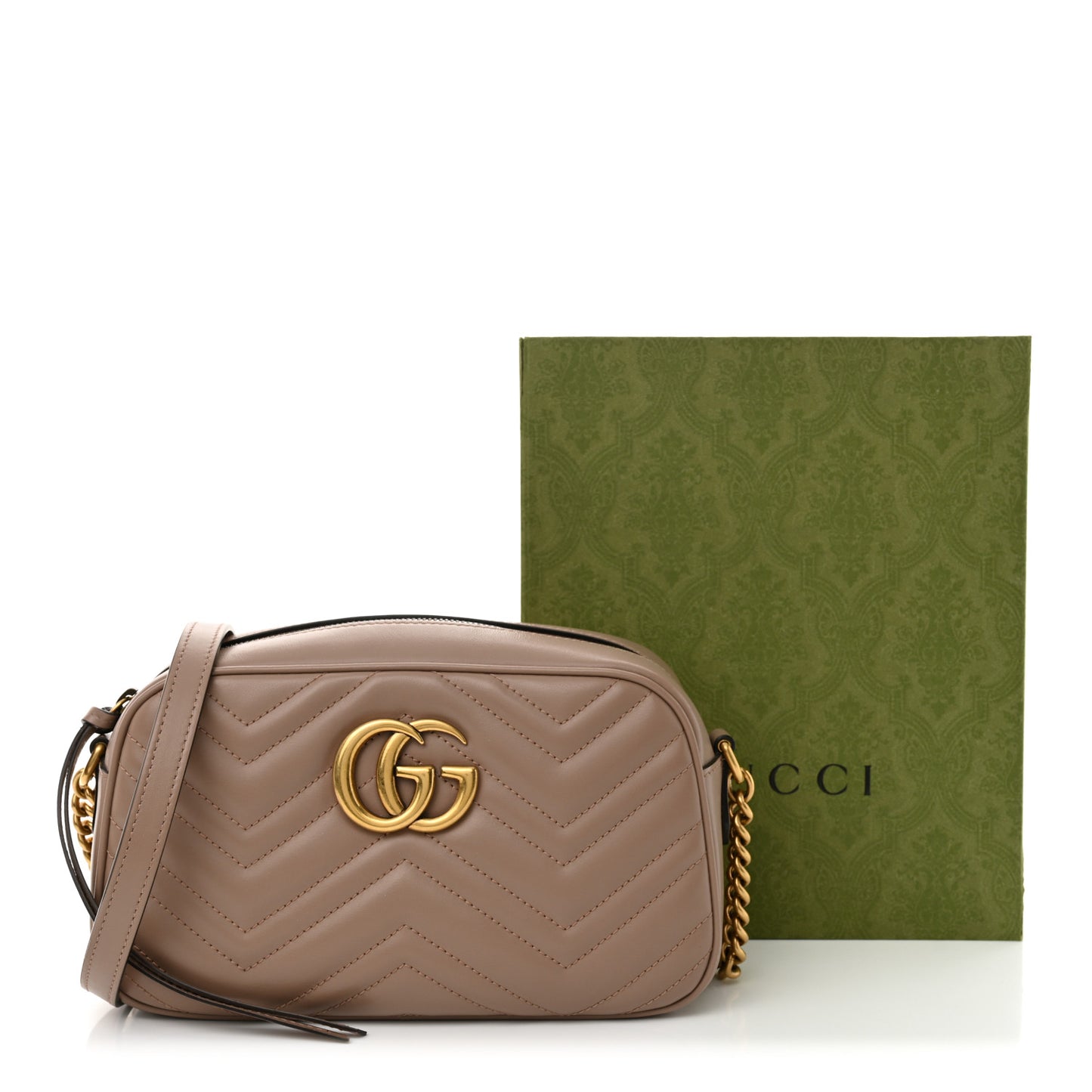 Calfskin Matelasse Small GG Marmont Chain Shoulder Bag Porcelain Rose