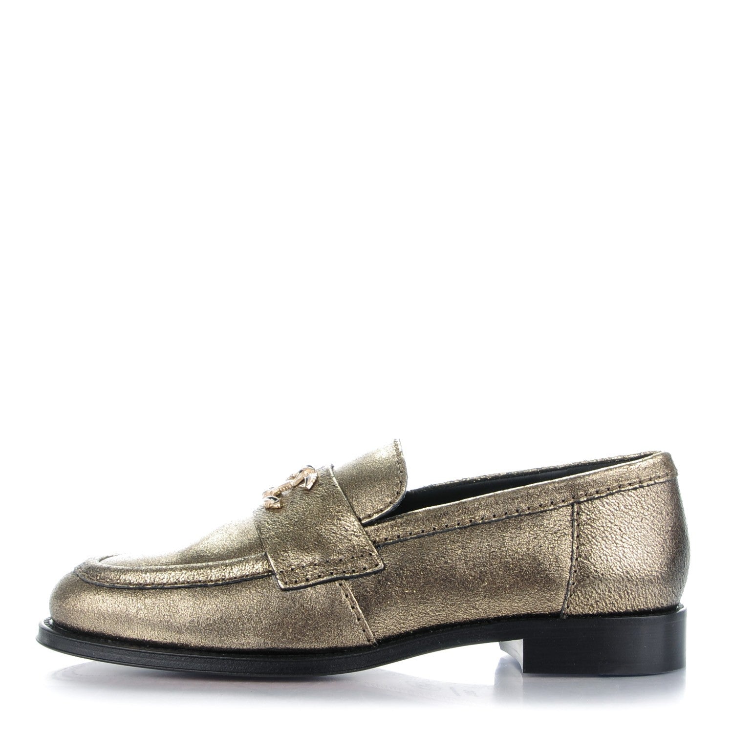 Chanel Metallic Calfskin Fantasy Loafers 35 Gold 1 of 9