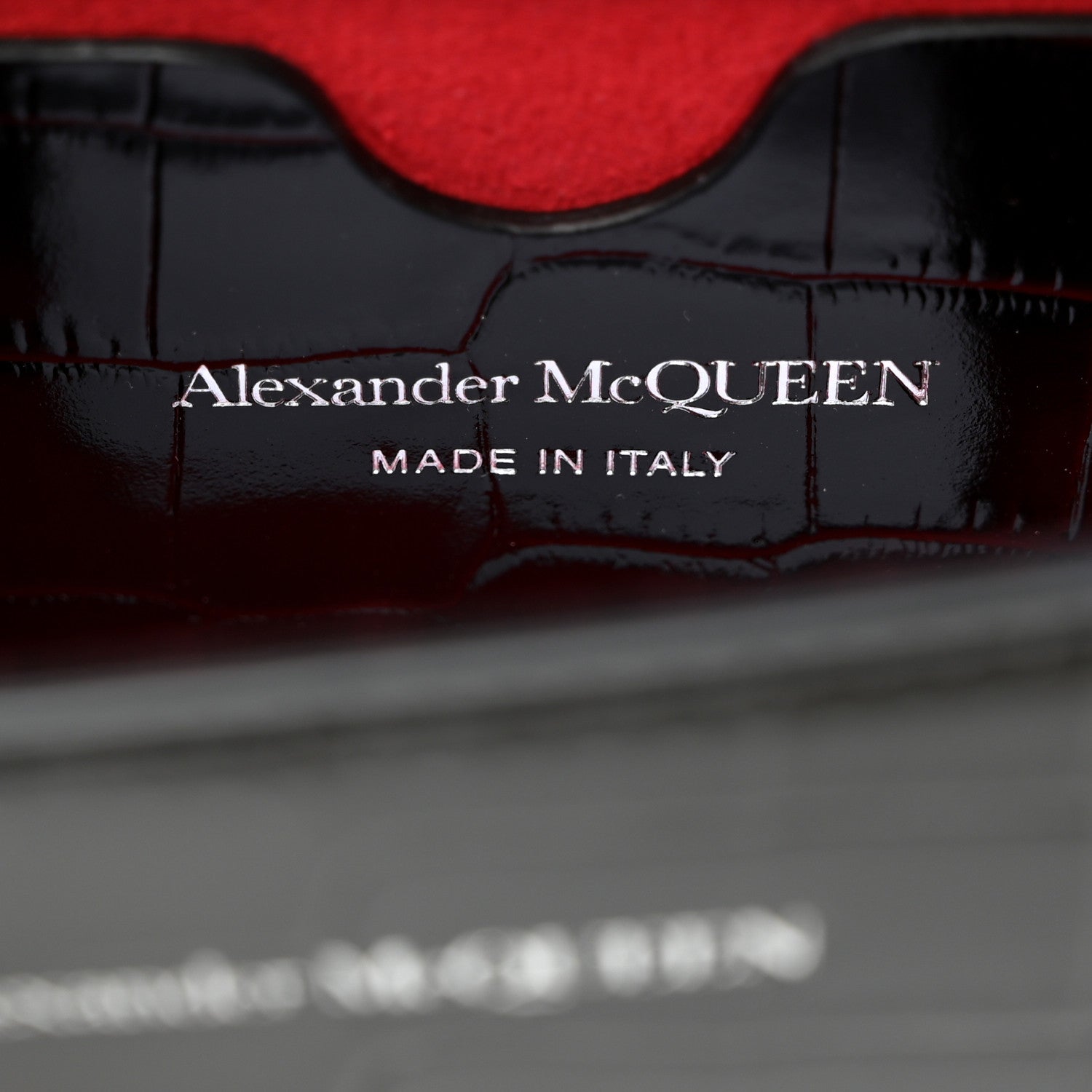 Alexander McQueen Calfskin Shiny Crocodile Embossed Jeweled Satchel Black 7 of 11