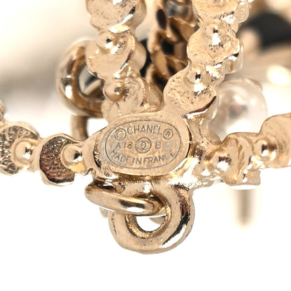 Chanel Pearl Crystal Lambskin Chain CC Dangle Earrings Gold 4 of 5