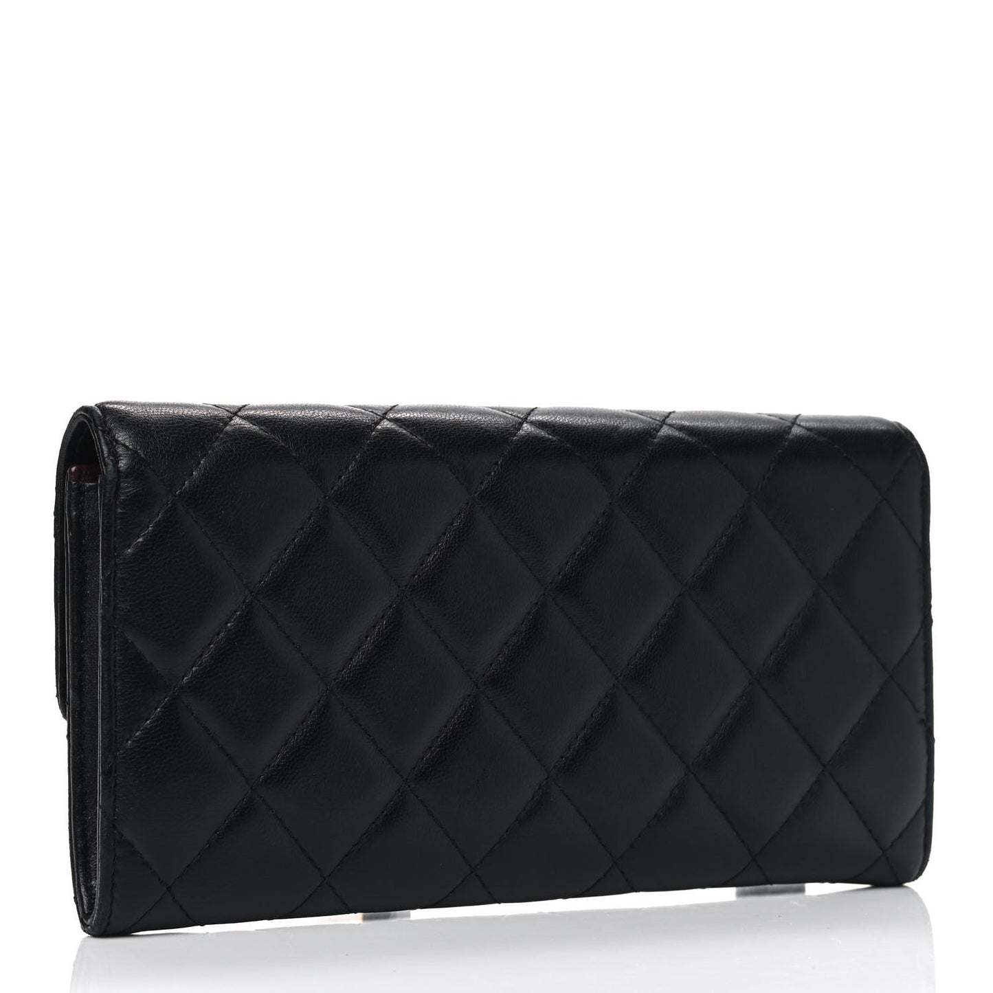 Lambskin Quilted Large Gusset Flap Wallet Black