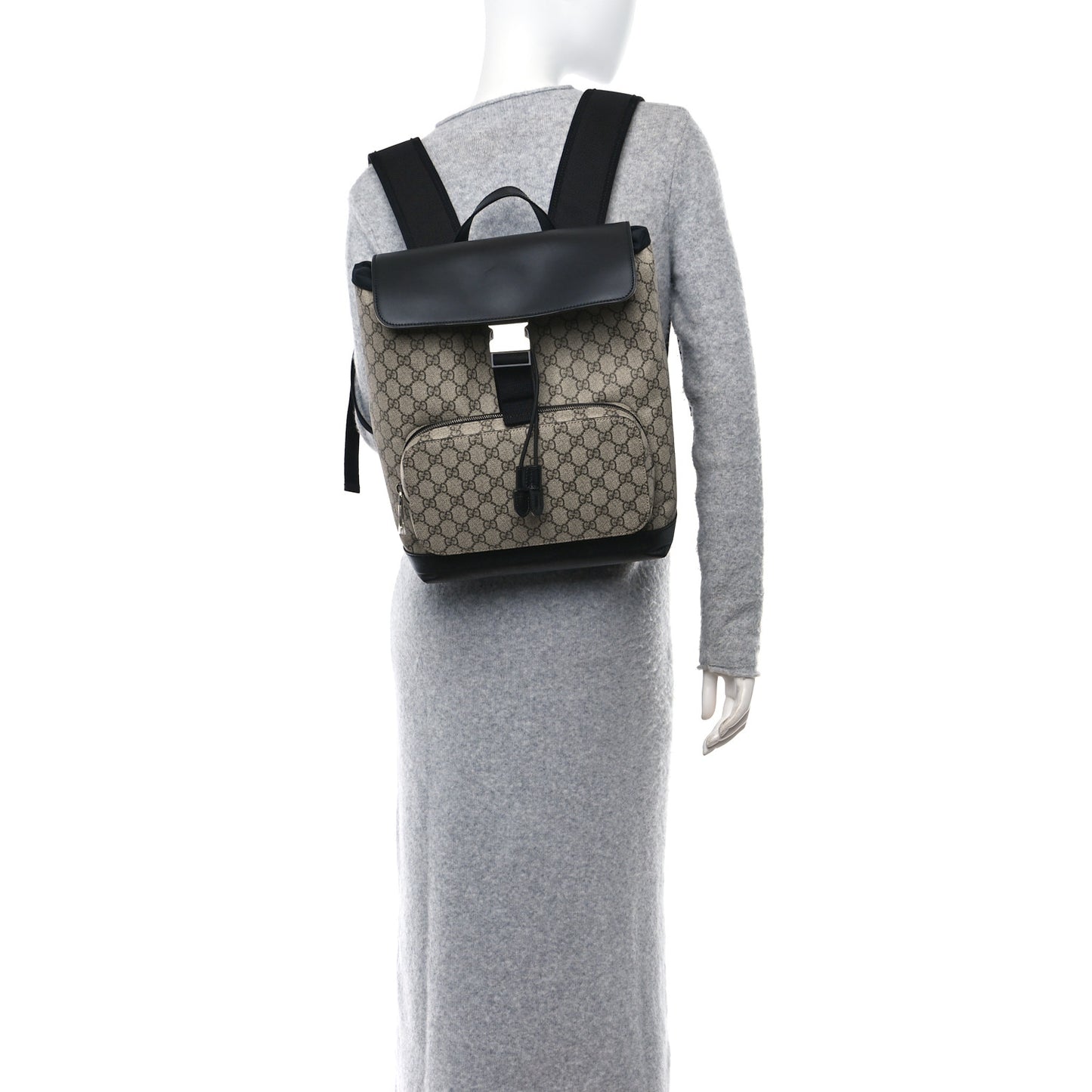 GG Supreme Monogram Single Buckle Backpack Beige Black