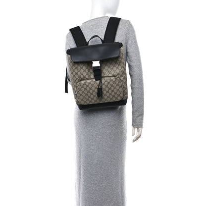 Gucci GG Supreme Monogram Single Buckle Backpack Beige Black 3 of 10